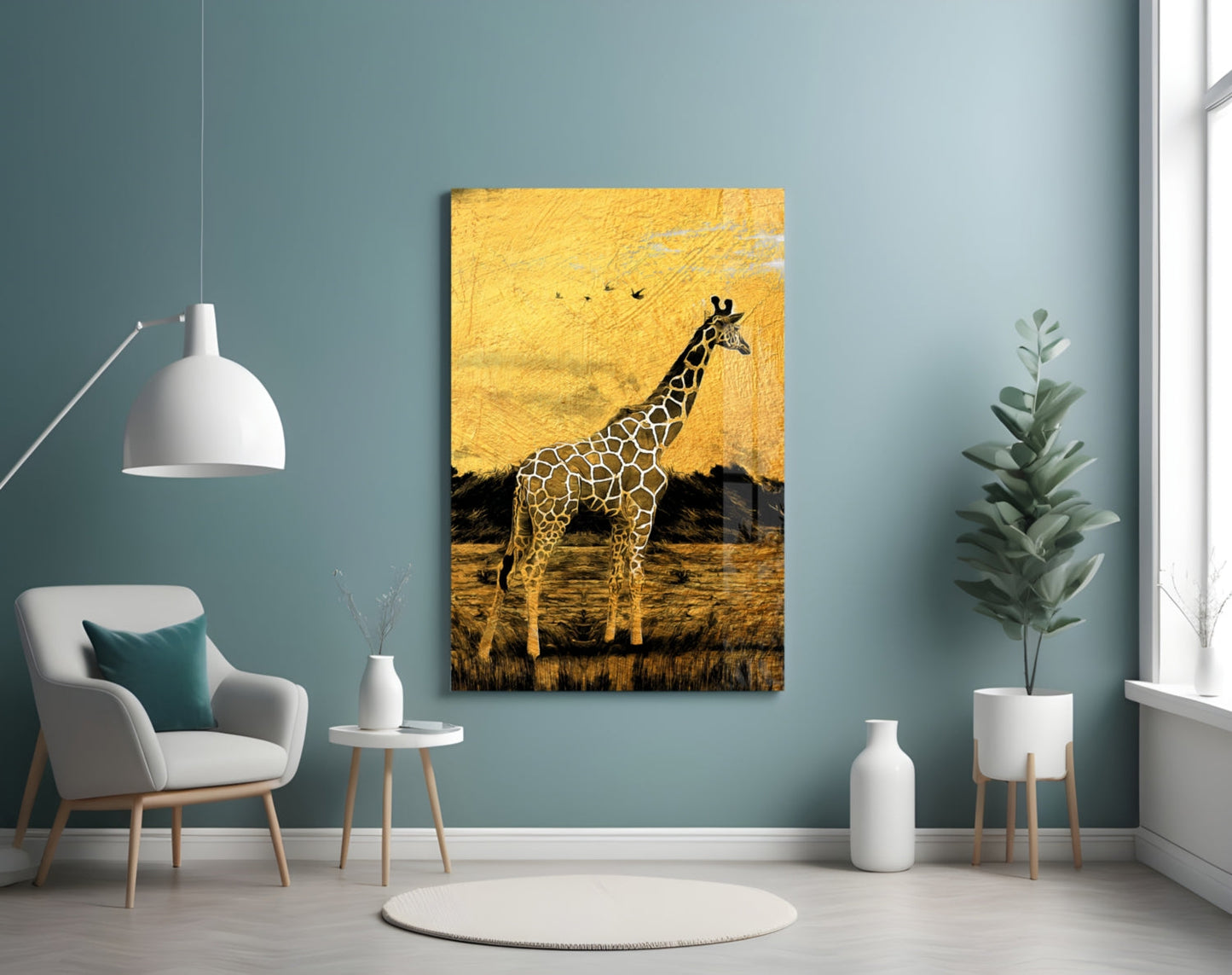 Golden Sunset Savanna Giraffe Glass Wall Art