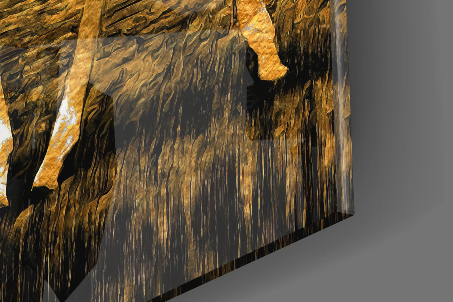 Gold Acacia Tree Giraffe Glass Wall Art
