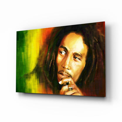 Green And Gold Reggae Musician Glass Wall Art