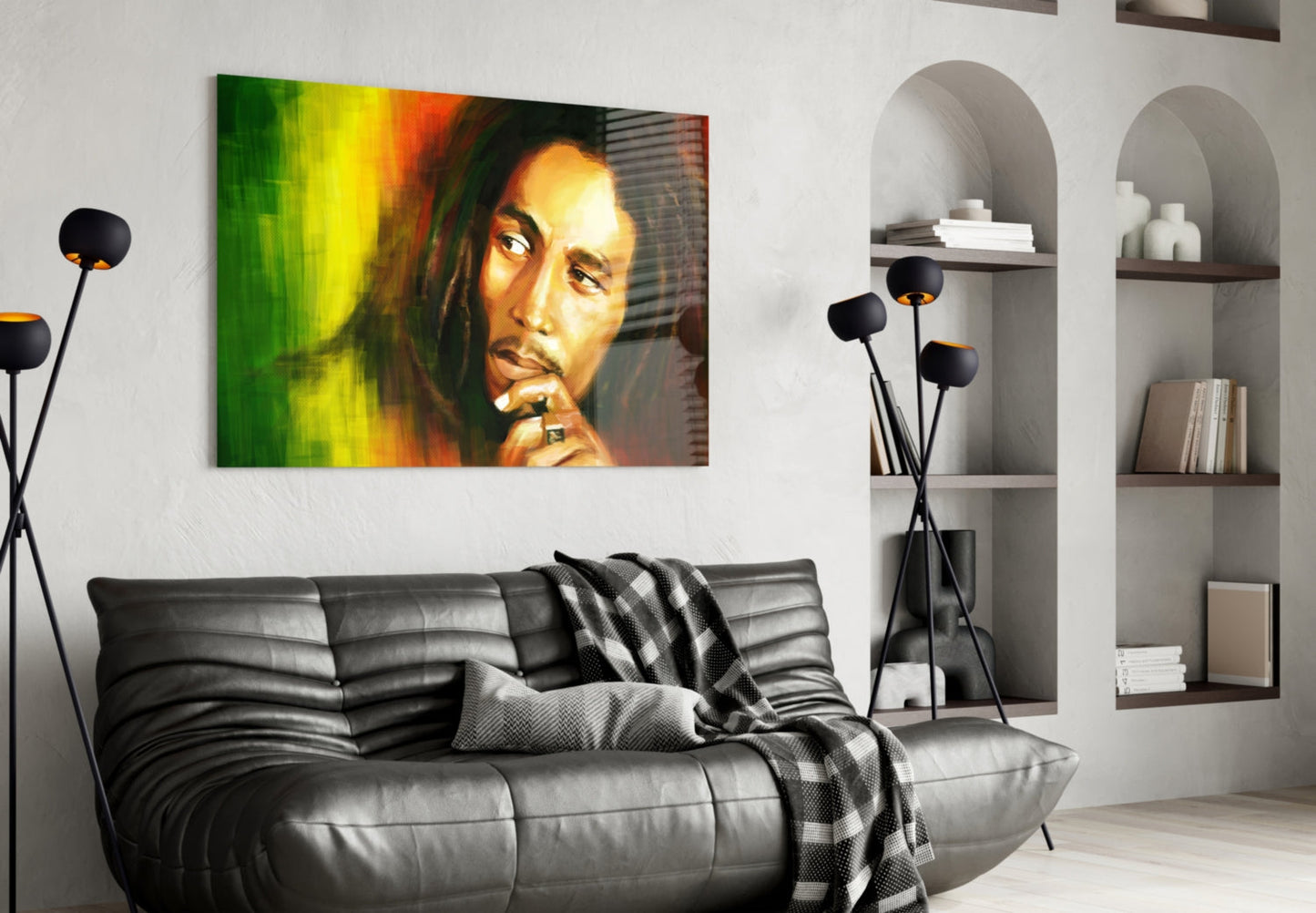 Green And Gold Reggae Musician Glass Wall Art