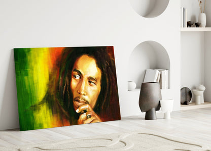 Green And Gold Reggae Musician Glass Wall Art