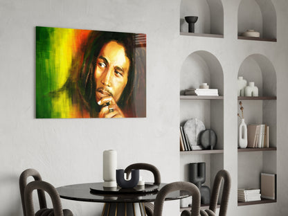 Green And Gold Reggae Musician Glass Wall Art