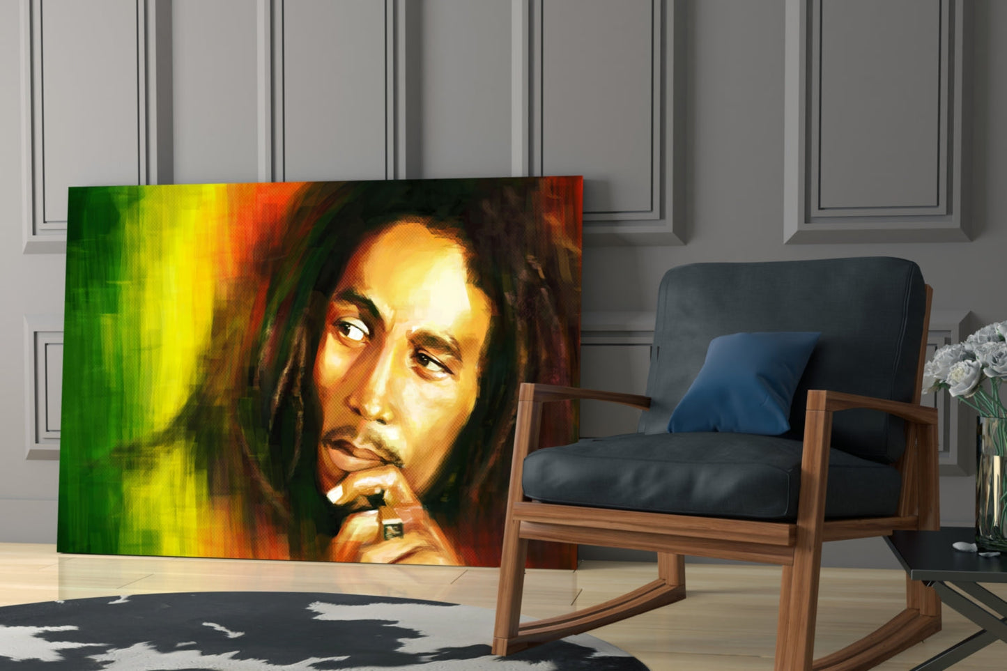 Green And Gold Reggae Musician Glass Wall Art