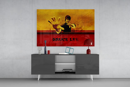 Red Banner Open Palm Martial Artist Glass Wall Art