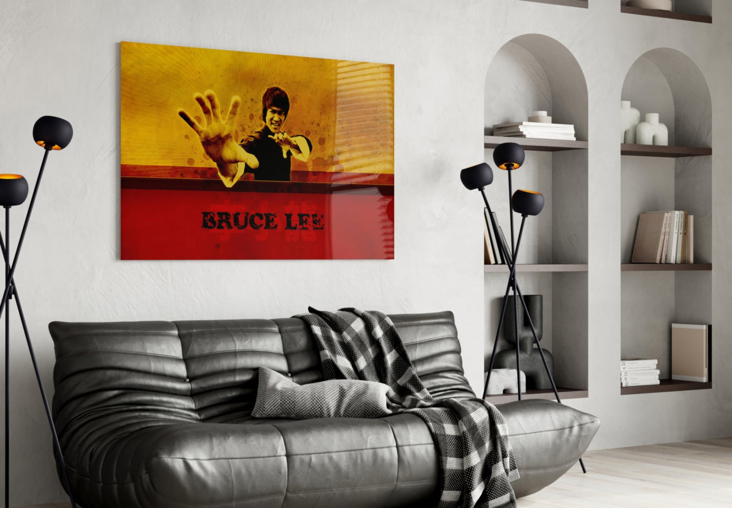 Red Banner Open Palm Martial Artist Glass Wall Art