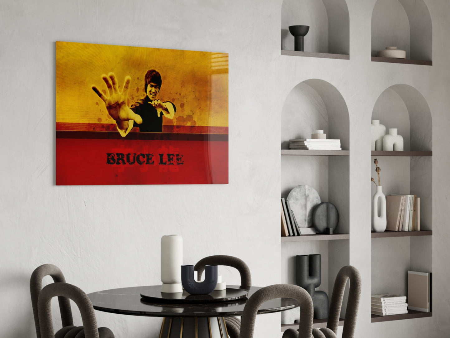 Red Banner Open Palm Martial Artist Glass Wall Art