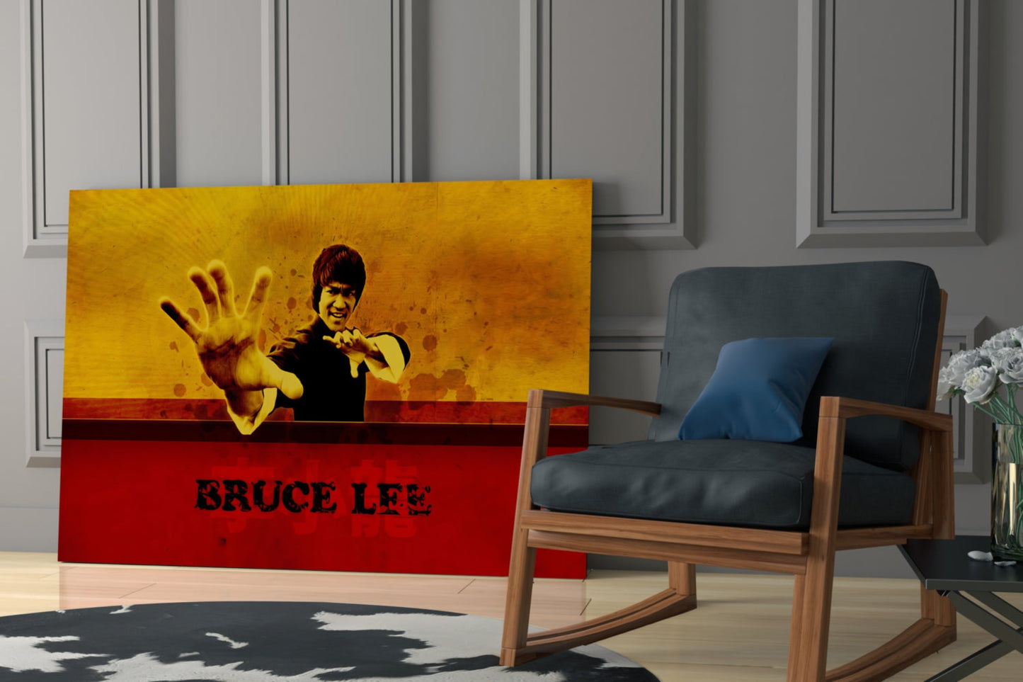 Red Banner Open Palm Martial Artist Glass Wall Art