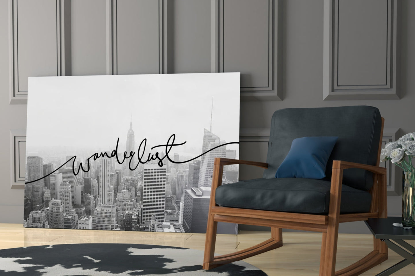 Black And White Skyline Wanderlust Glass Wall Art