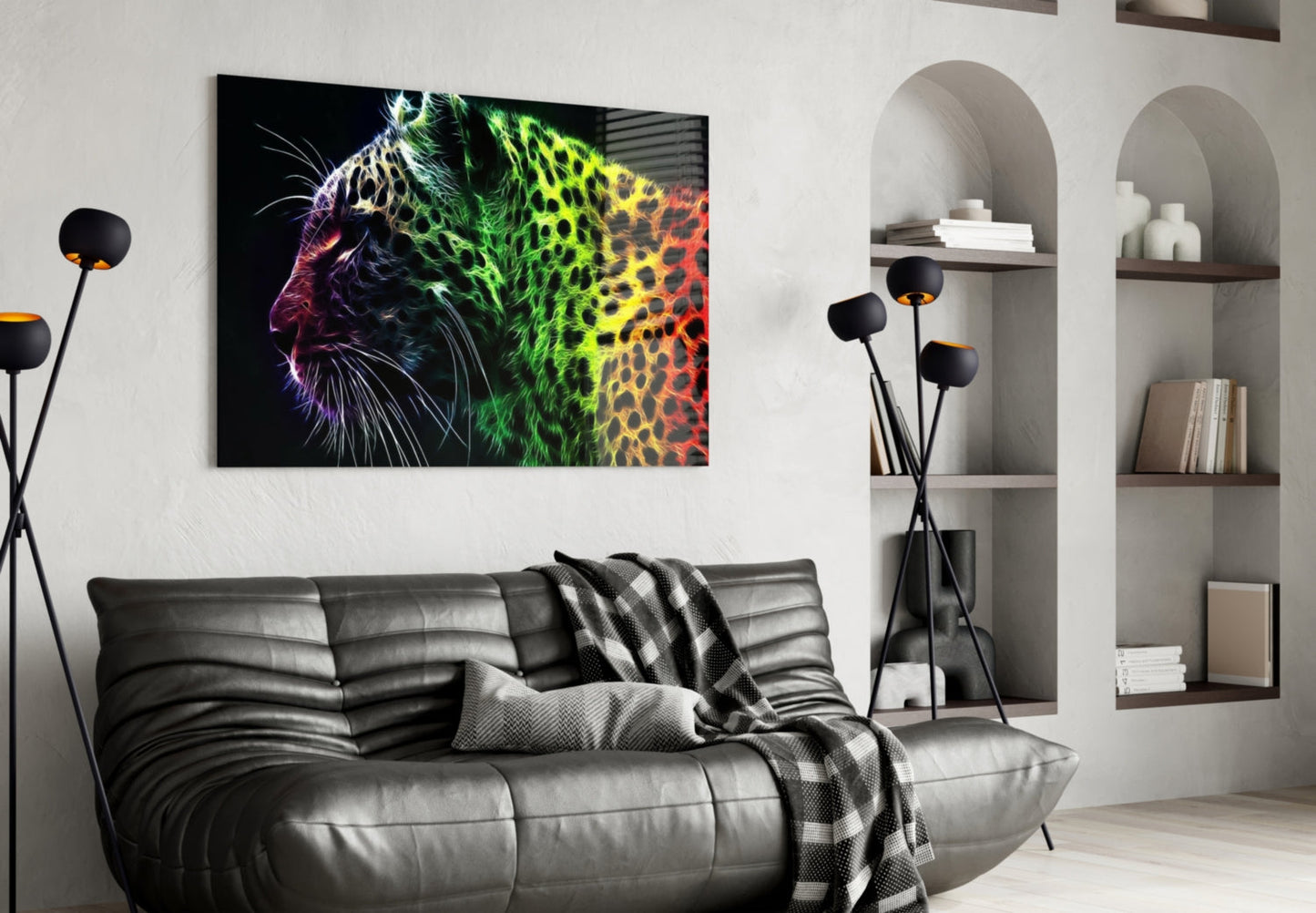 Neon Rainbow Leopard Glass Wall Art
