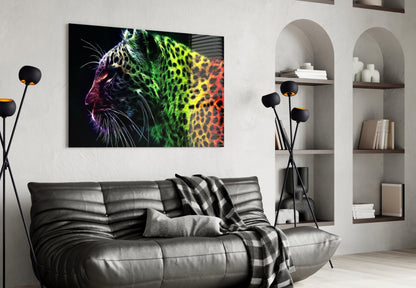 Neon Rainbow Leopard Glass Wall Art