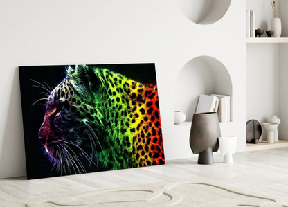 Neon Rainbow Leopard Glass Wall Art