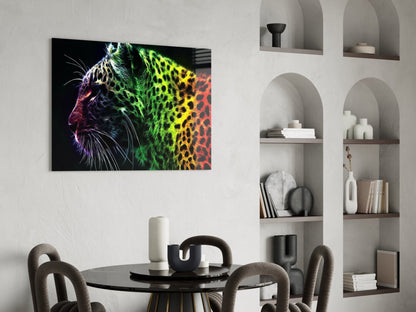 Neon Rainbow Leopard Glass Wall Art