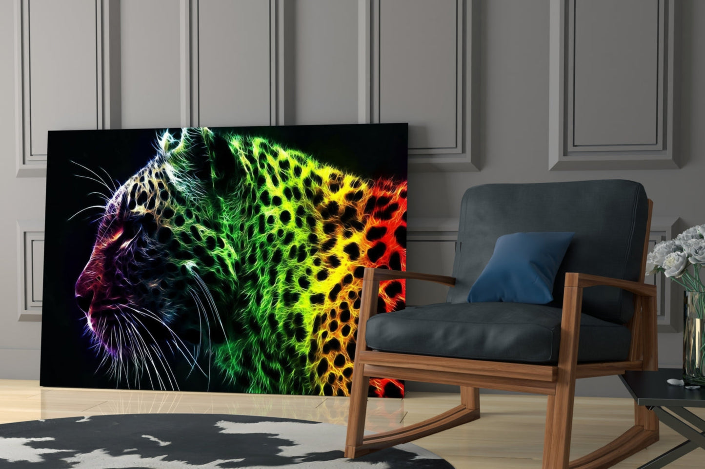 Neon Rainbow Leopard Glass Wall Art