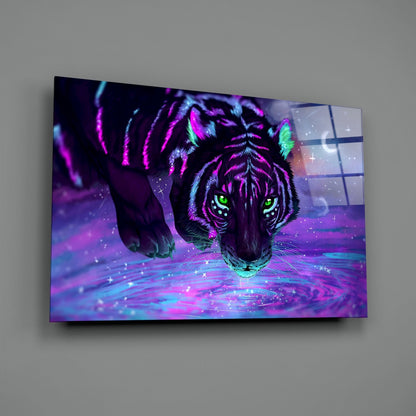 Neon Purple Cosmic Tiger Glass Wall Art