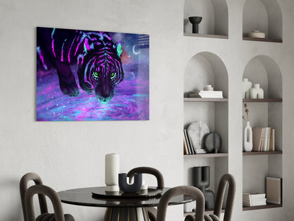 Neon Purple Cosmic Tiger Glass Wall Art