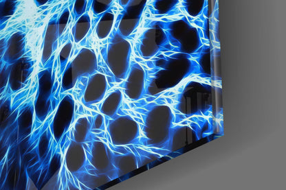 Glowing Blue Neon Leopard Glass Wall Art