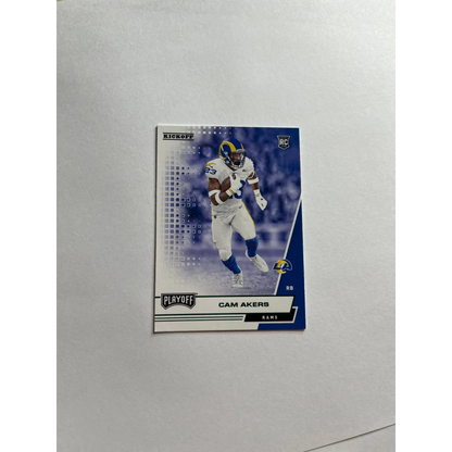 Football trading card of Cam Akers from the Cam Akers Rookie Card 2020 Playoff Kickoff Green Rams Star