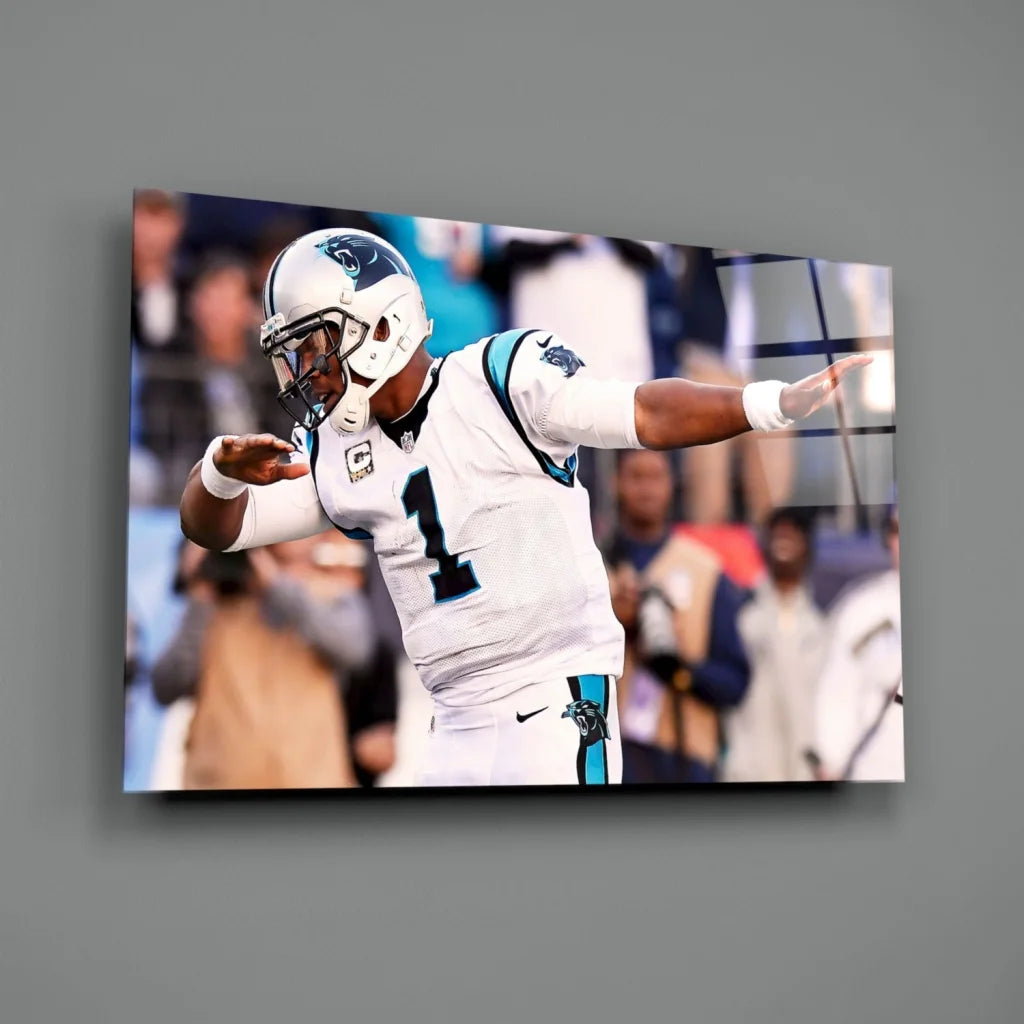 Carolina Panthers QB #1 in white teal uniform on ready-to-hang wall art