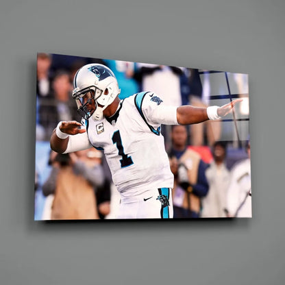 Carolina Panthers QB #1 in white teal uniform on ready-to-hang wall art