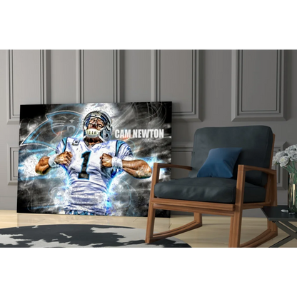 Cam Newton Panthers electric blue energy wall art canvas print