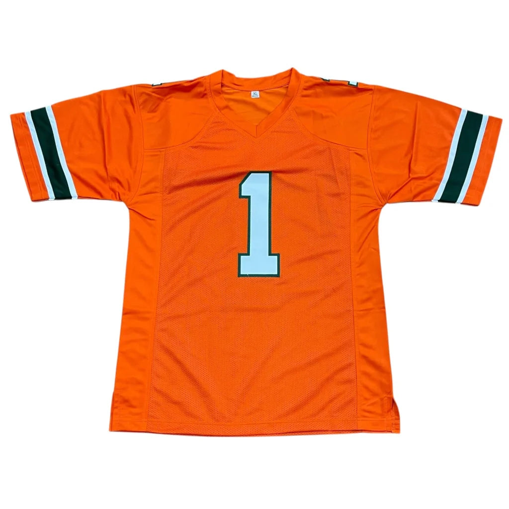 Cam Ward autographed vibrant orange Miami #1 jersey with striped sleeves