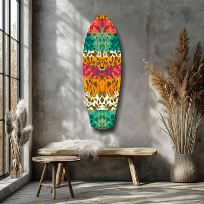 Vibrant Leopard Surfboard Tempered Glass Art with tiger motif