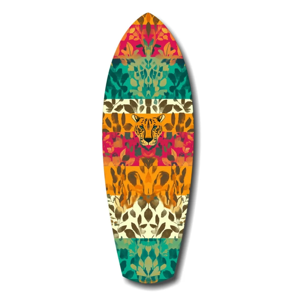 Leopard Surfboard Tempered Glass Art with Bold Tropical Patterns | Insigneart USA | vintageantiquesgifts.com