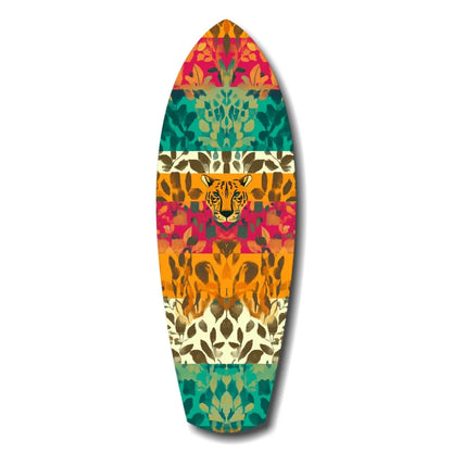 Leopard Surfboard Tempered Glass Art with Bold Tropical Patterns | Insigneart USA | vintageantiquesgifts.com