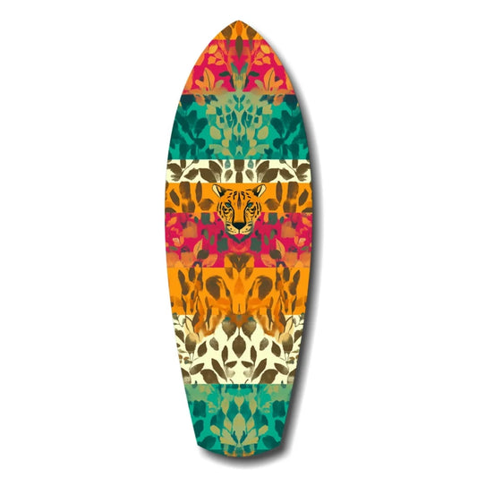 Leopard Surfboard Tempered Glass Art with Bold Tropical Patterns | Insigneart USA | vintageantiquesgifts.com