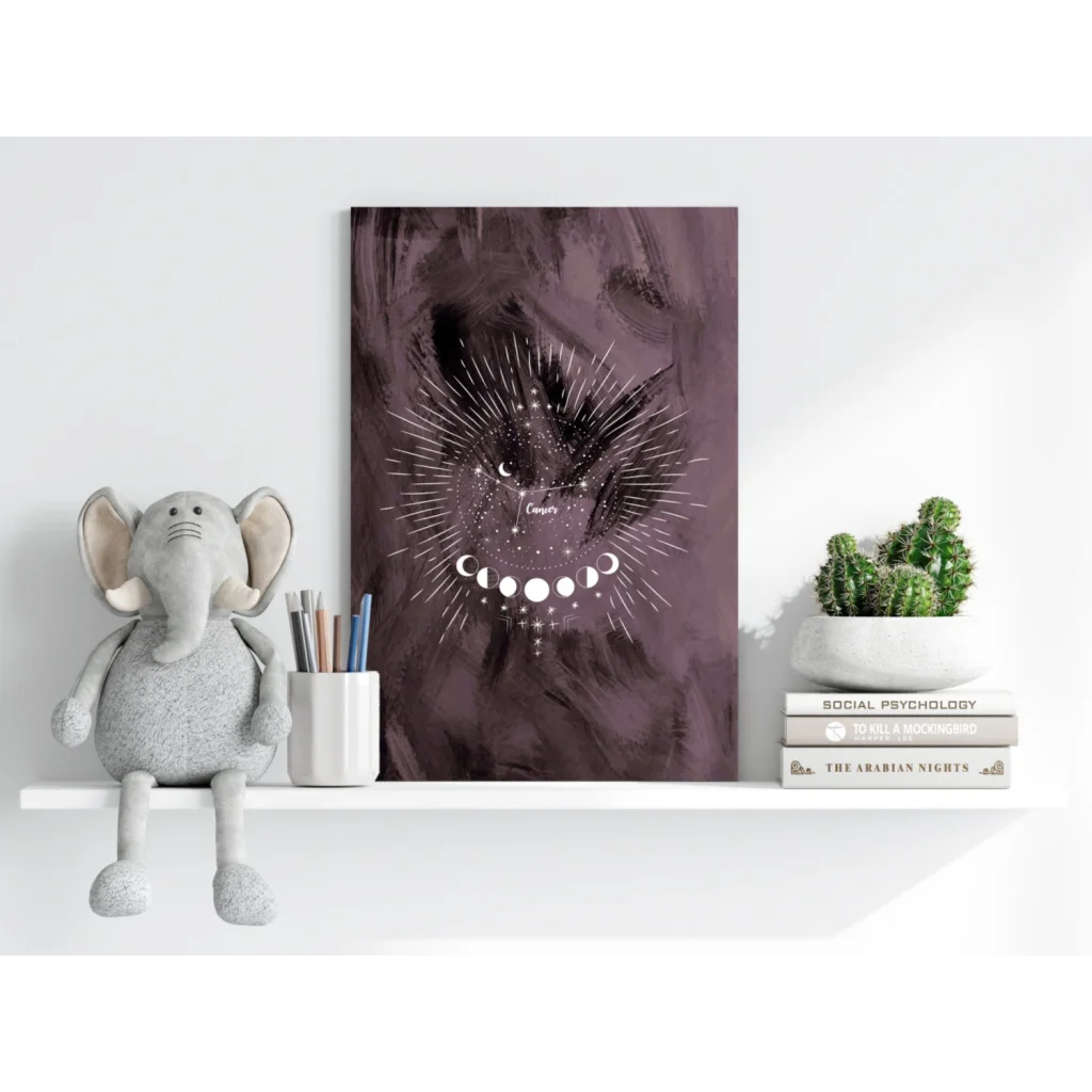 Cosmic Cancer constellation insigne aluminum print with calm moon phases