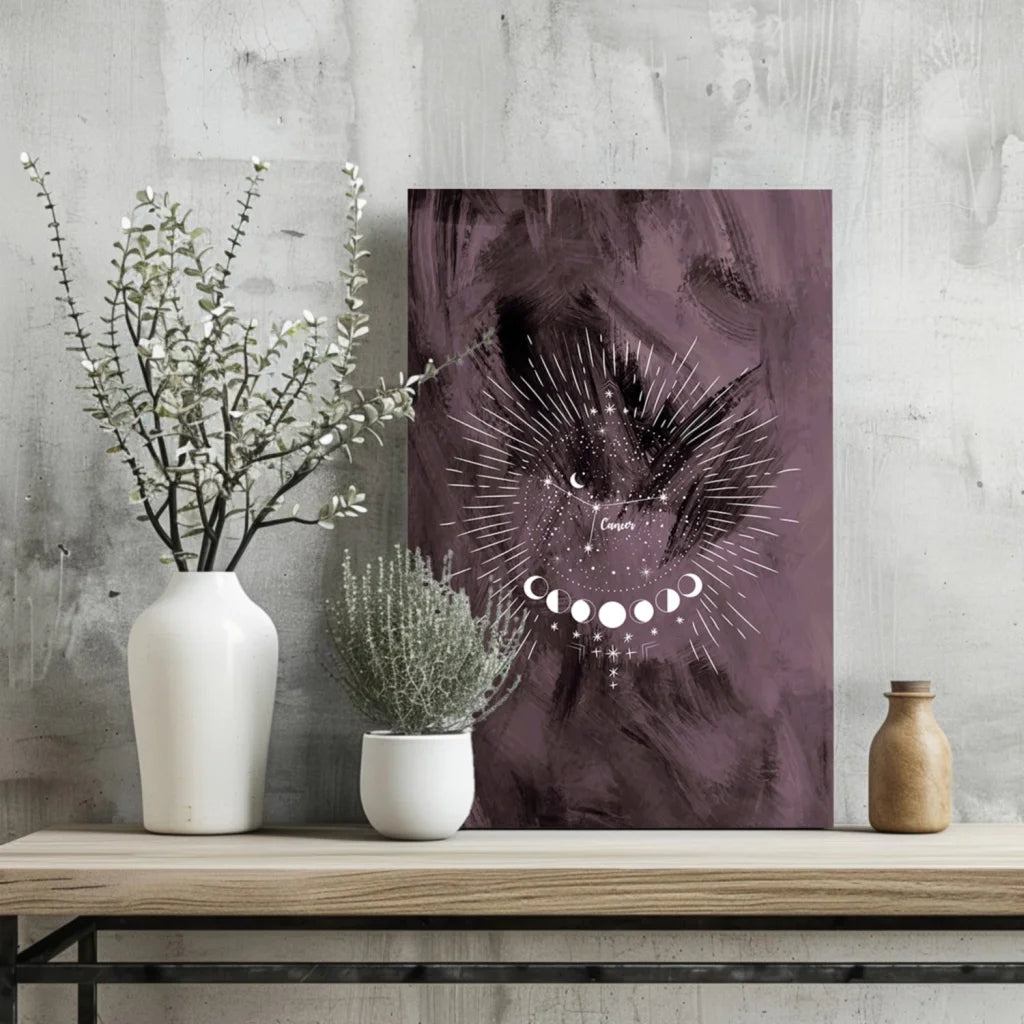 Purple cosmic Cancer constellation on insigne aluminum print