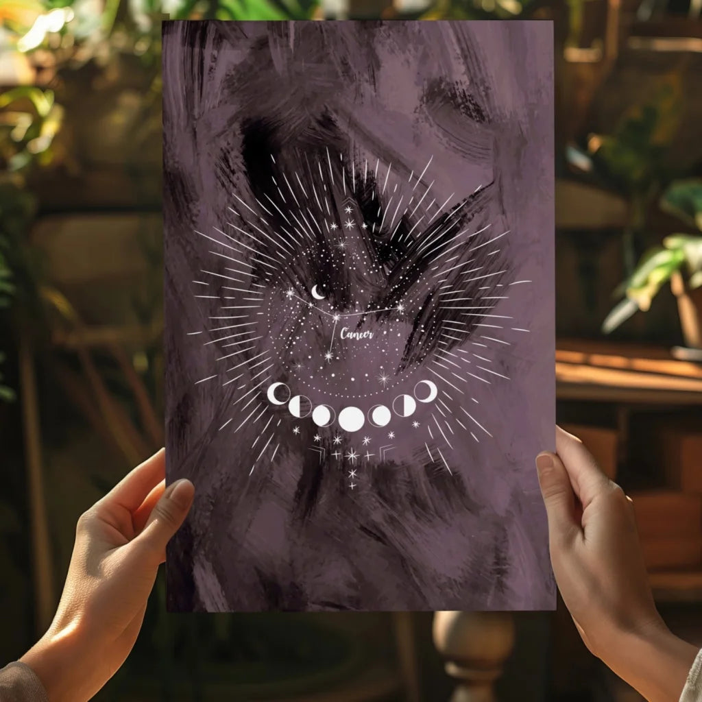 Purple black abstract Cancer zodiac poster on Insigne Aluminum Prints