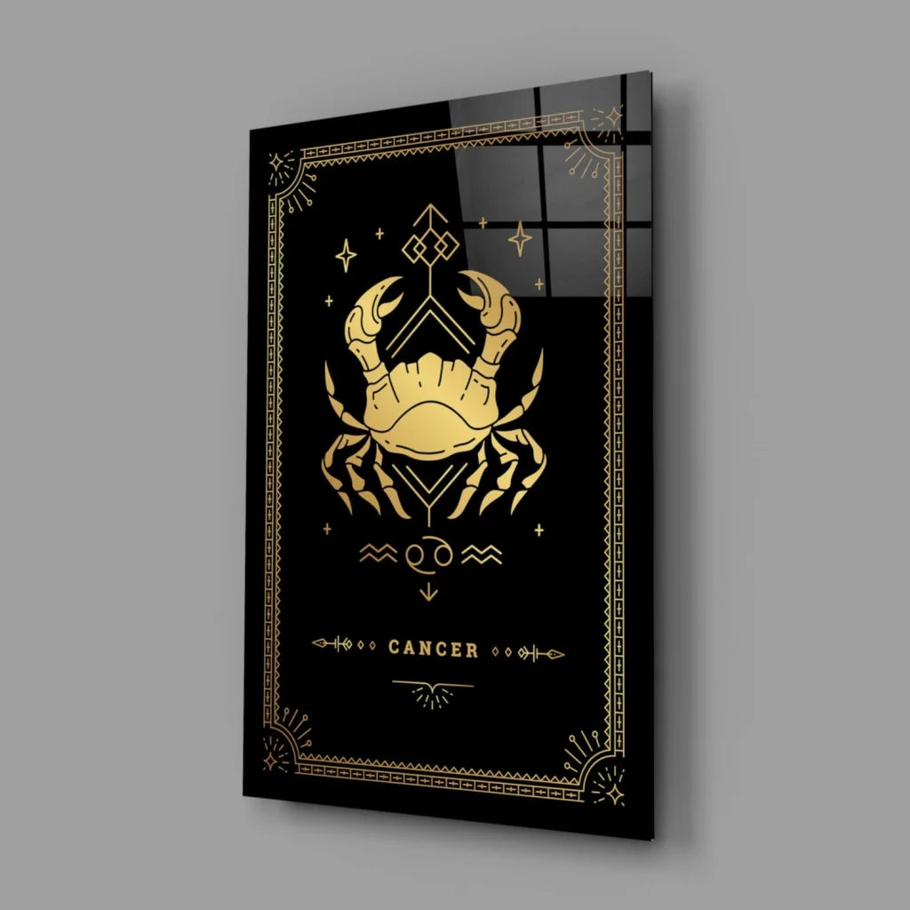 Stunning gold cancer zodiac glass wall art with celestial motifs