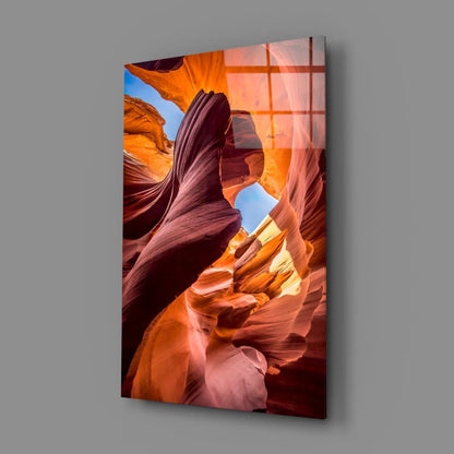 Fiery orange red canyon wall art on sleek glass panel