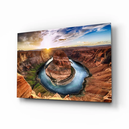 Horseshoe Bend glass wall art with vivid canyon views