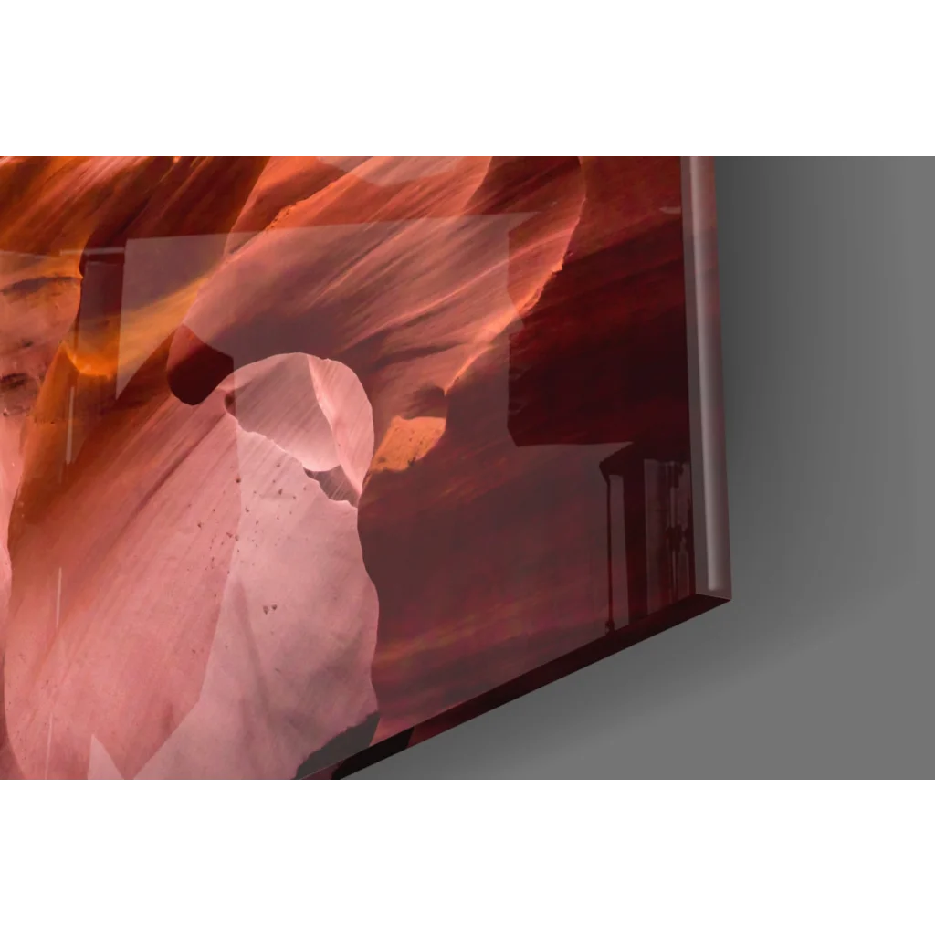 Vivid canyon glass wall art in fiery orange and red hues