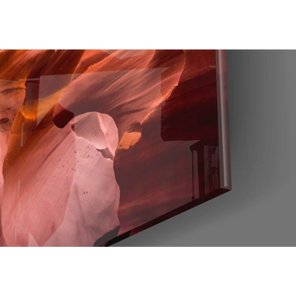 Vivid canyon glass wall art in fiery orange and red hues