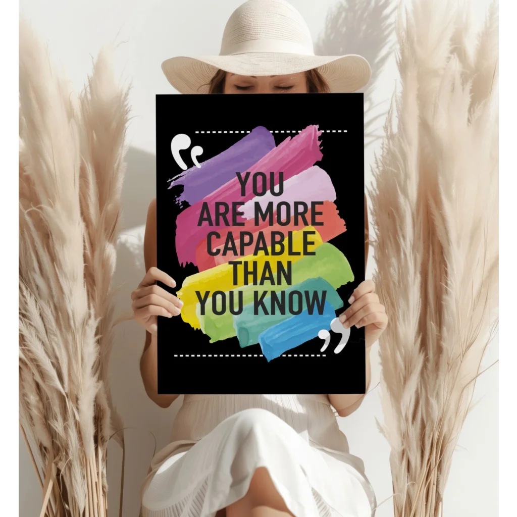 Insigne aluminum prints motivational quote wall art with black poster and colorful brushstrokes