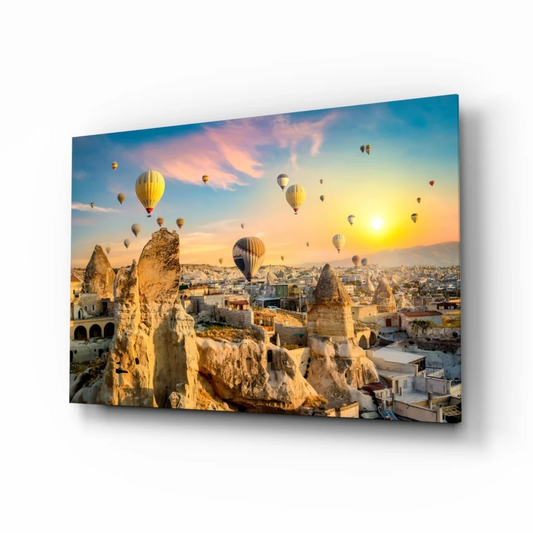 Cappadocia Hot Air Balloons Glass Wall Art Print | Insigneart USA | vintageantiquesgifts.com