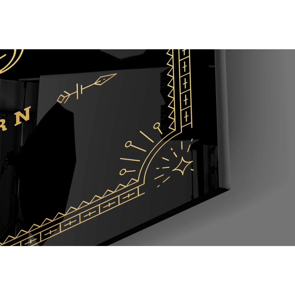 Stunning Capricorn glass wall art in black rectangular box with gold foil geometric arrow motifs