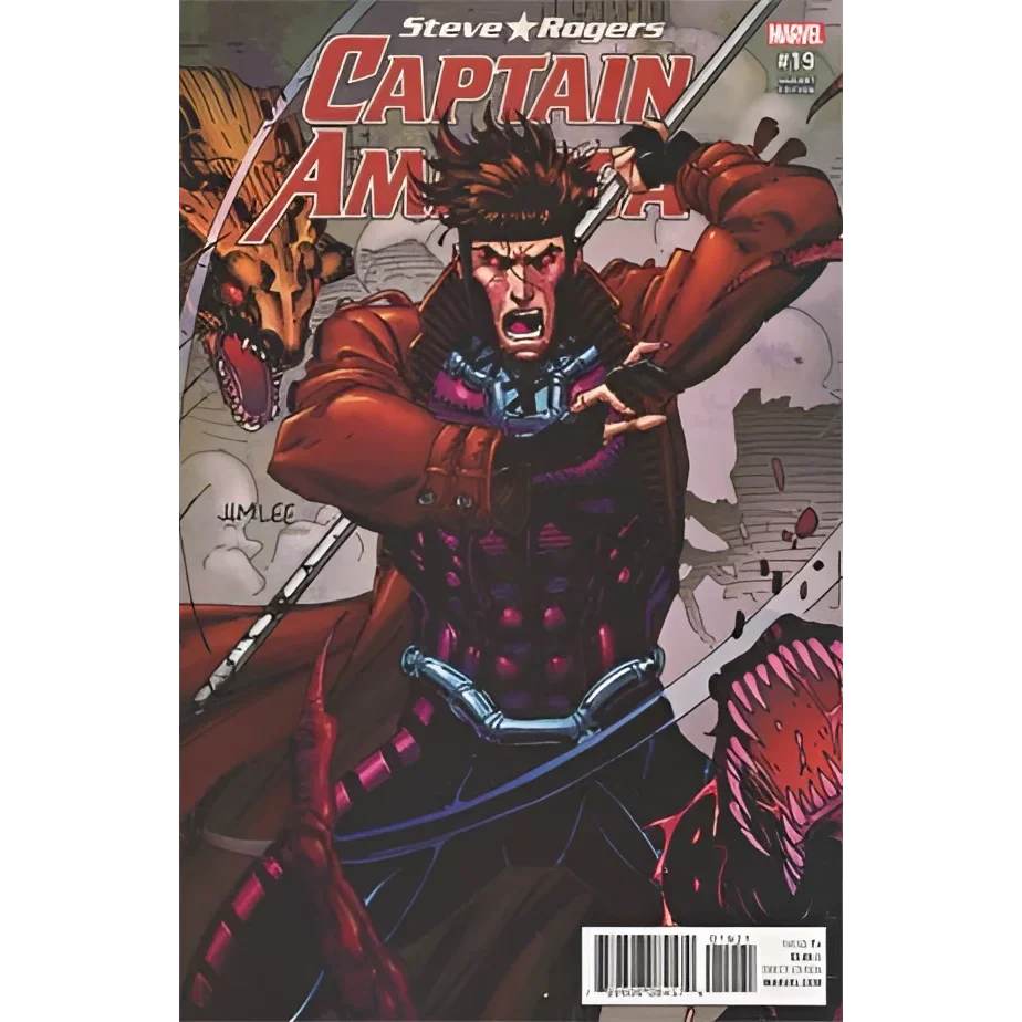 Captain America Steve Rogers in red black suit with blue accents