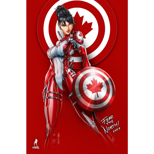 Captain Canada metal variant shield cover with red white maple leaf Canadian flag design