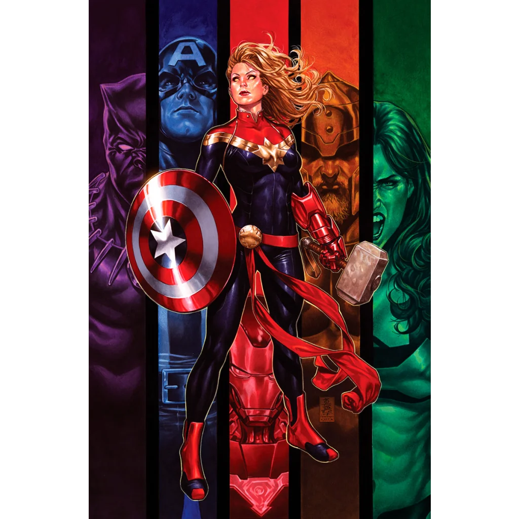 Vibrant Captain Marvel comics exclusive virgin cover featuring Marvel heroes in comic style