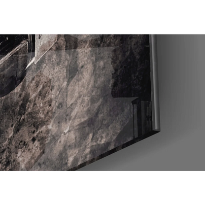 Black and gray marble-patterned glass wall art print