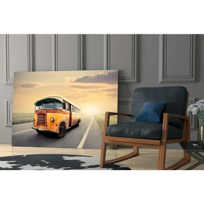 Vintage orange and yellow bus wall art canvas print