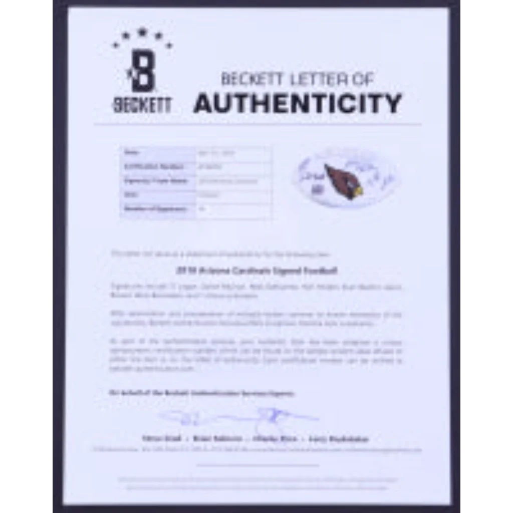 Beckett Letter of Authenticity for Cardinals logo football signed by 14 players