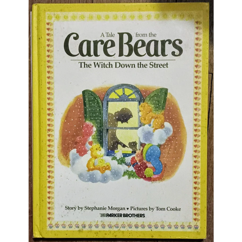 Vintage 1983 Care Bears HC book cover by Parker Brothers with yellow witch illustration