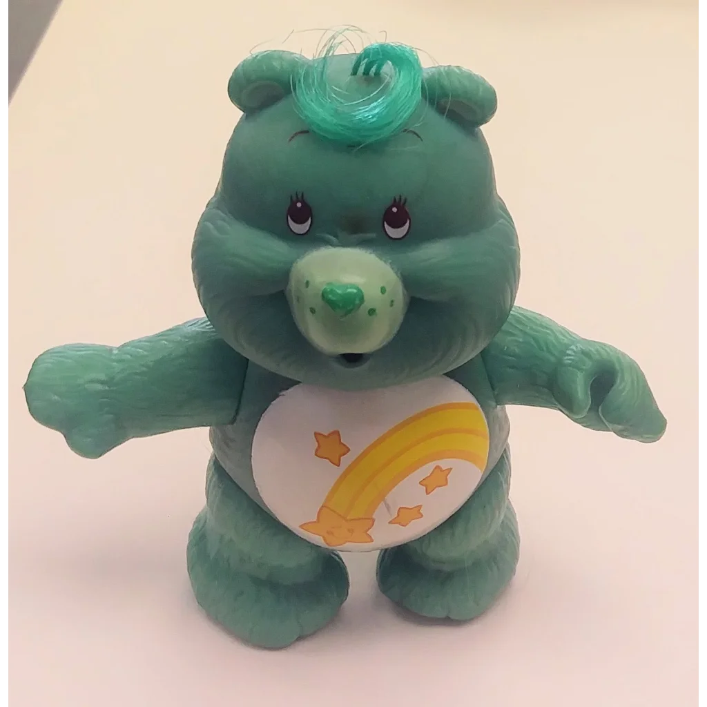 Vintage 1983 Care Bears Wish Bear PVC figure with green rainbow stars belly