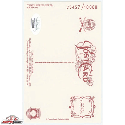 Carl Yastrzemski signed Perez Steele card with vintage crossbow postcard