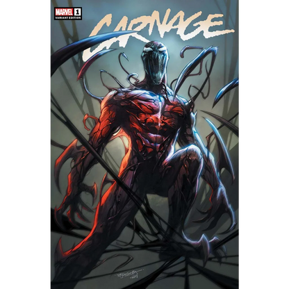 Comic book cover featuring Carnage from Marvel’s new bloodcurdling series